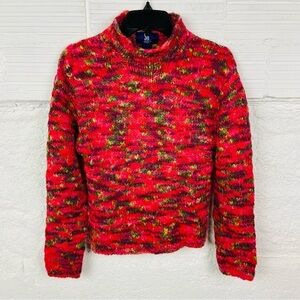 SO chunky Y2K knit pink multi colored wool turtleneck sweater size large